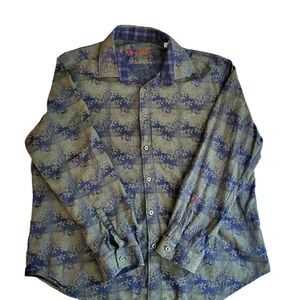 Robert Graham Avalon Button Down Shirt Size 3X XXXL Blue Green Long Sleeve